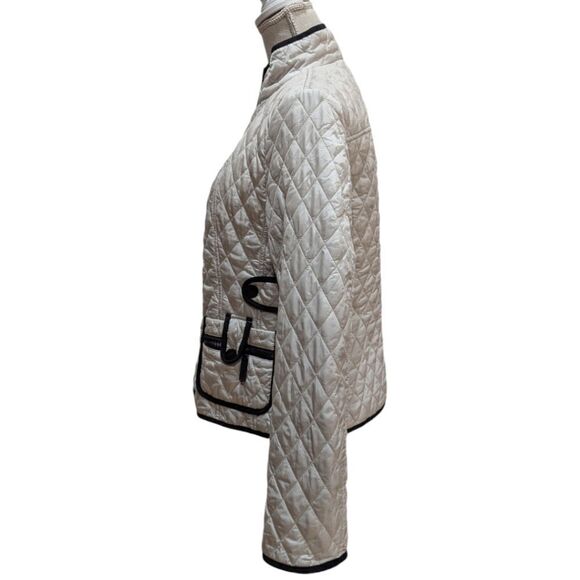 Ann Taylor Women's S Quilted Jacket Zip Up Ivory with Black Trim - Picture 4 of 9